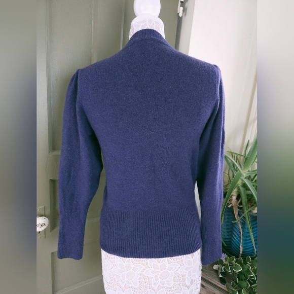 J.Crew Navy Blue Puffed Sleve Marino Wool Alpaca Sweater Small - Picture 4 of 14